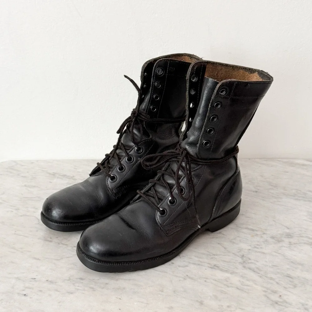 US Military Combat Boots Vintage 1978 Leather Tactical 6R Black High Top Lace Up
